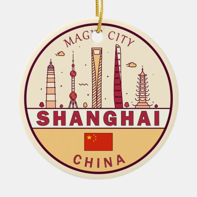 Shanghai China City Skyline Emblem Ceramic Ornament (Front)
