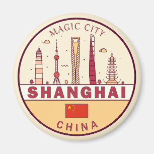 Shanghai China City Skyline Emblem Magnet