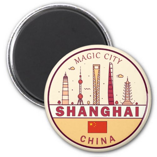 Shanghai China City Skyline Emblem Magnet