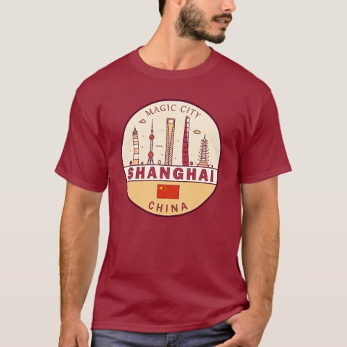 Shanghai China City Skyline Emblem T_Shirt