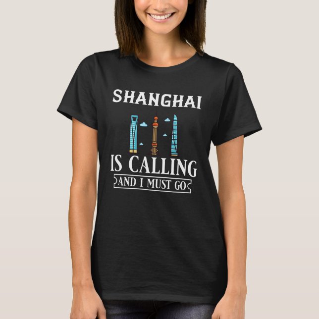 Shanghai China City Skyline Map Travel T-Shirt (Front)