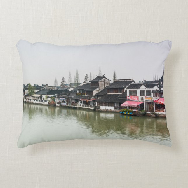 Shanghai, China, Mar 30, 2017, Wooden historic bui Accent Pillow (Front)