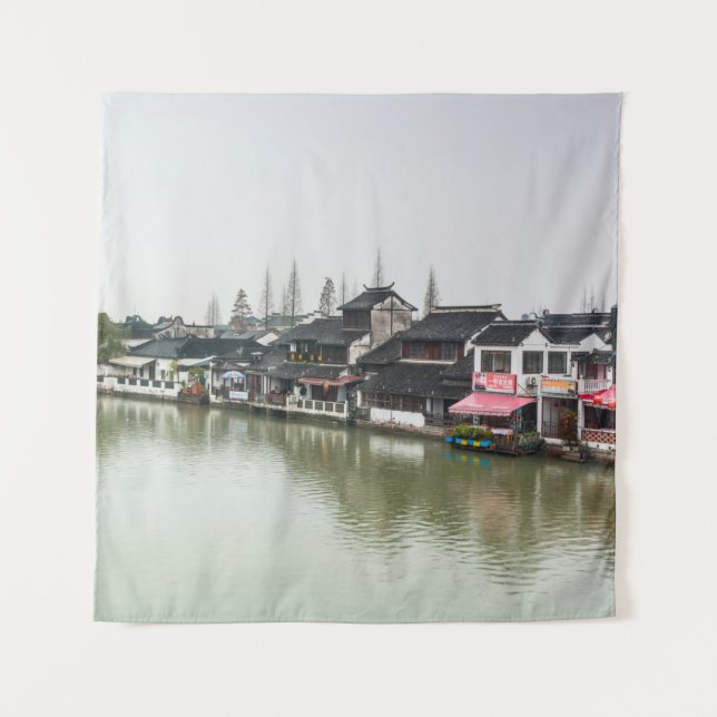 Shanghai, China, Mar 30, 2017, Wooden historic bui Tapestry (Front)