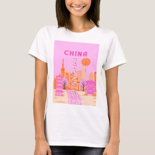 Shanghai China Pink Travel Art T-Shirt
