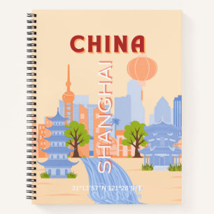 Shanghai China Retro Pastel Travel Art Notebook