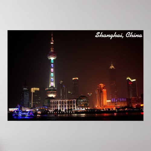 Shanghai China skyline at night Poster