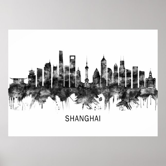 Shanghai China Skyline BW Poster (Front)