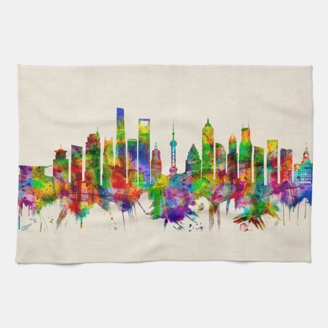 Shanghai China Skyline Kitchen Towel (Horizontal)