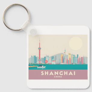 Shanghai China The Bund Pastel Travel Keychain