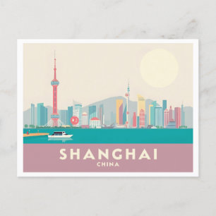 Shanghai China The Bund Pastel Travel Postcard
