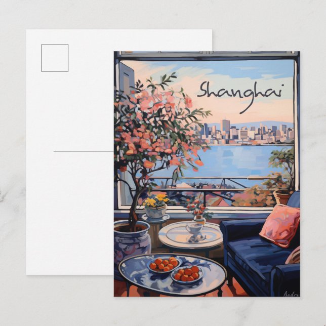 Shanghai China Travel City Art Painting Aesthetic Postcard (Front/Back)
