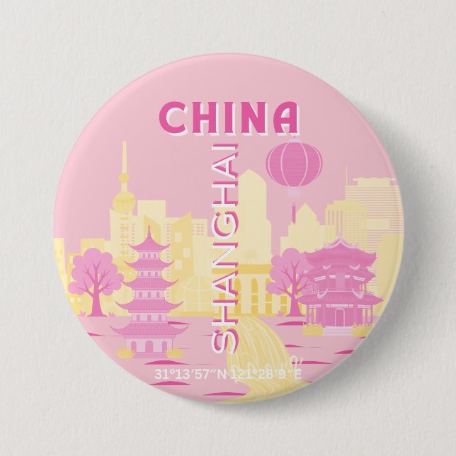 Shanghai China Travel Pink Poster Button (Front)
