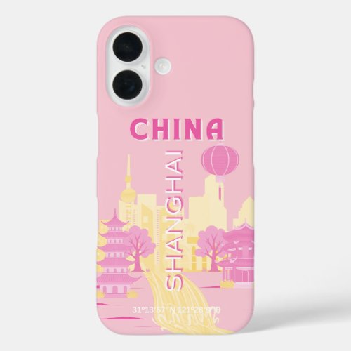 Shanghai China Travel Pink Poster iPhone 16 Case