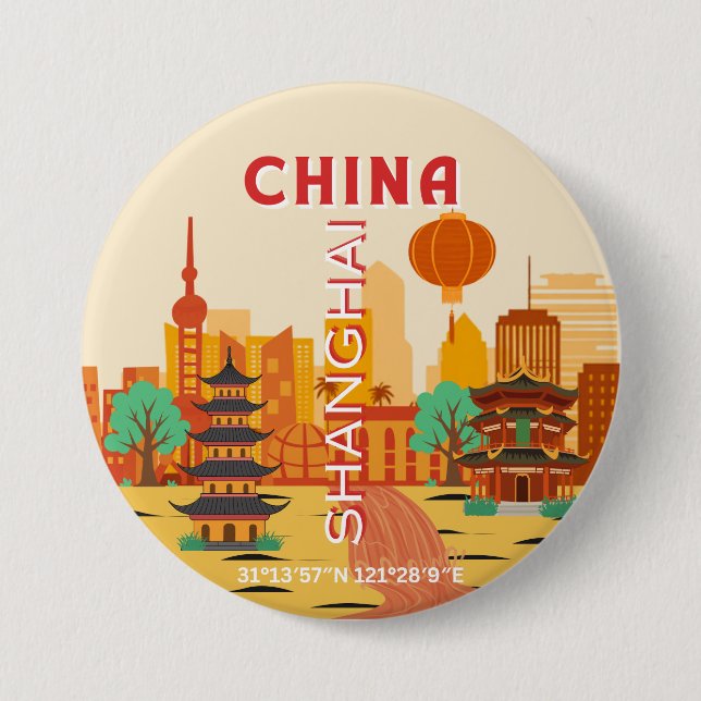 Shanghai China Travel Retro Poster Button (Front)