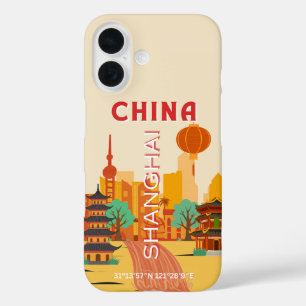 Shanghai China Travel Retro Poster iPhone 16 Case