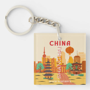 Shanghai China Travel Retro Poster Keychain