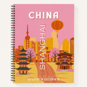 Shanghai China Travel Vintage Poster Notebook