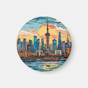 Shanghai city Waterfront Skyline at Sunset Magnet