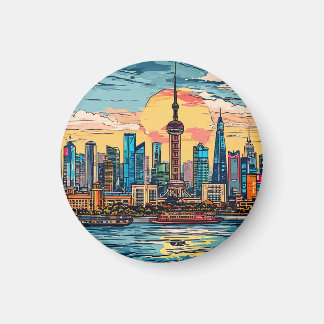 Shanghai city Waterfront Skyline at Sunset Magnet