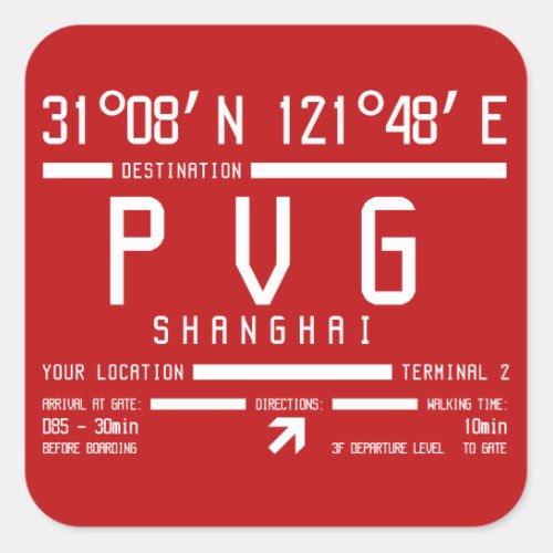 Shanghai Pudong International Airport PVG Square Sticker