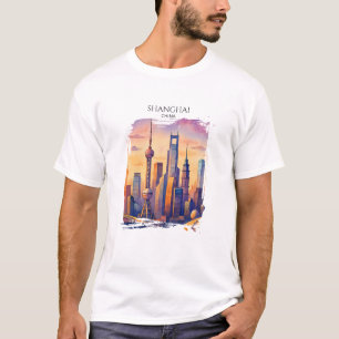 Shanghai Skyline China Travel Watercolor T-Shirt