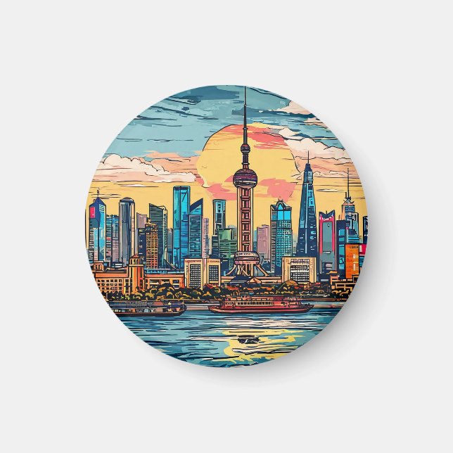 🌆Shanghai Skyline City View Travel Decor✨ Magnet (Front)