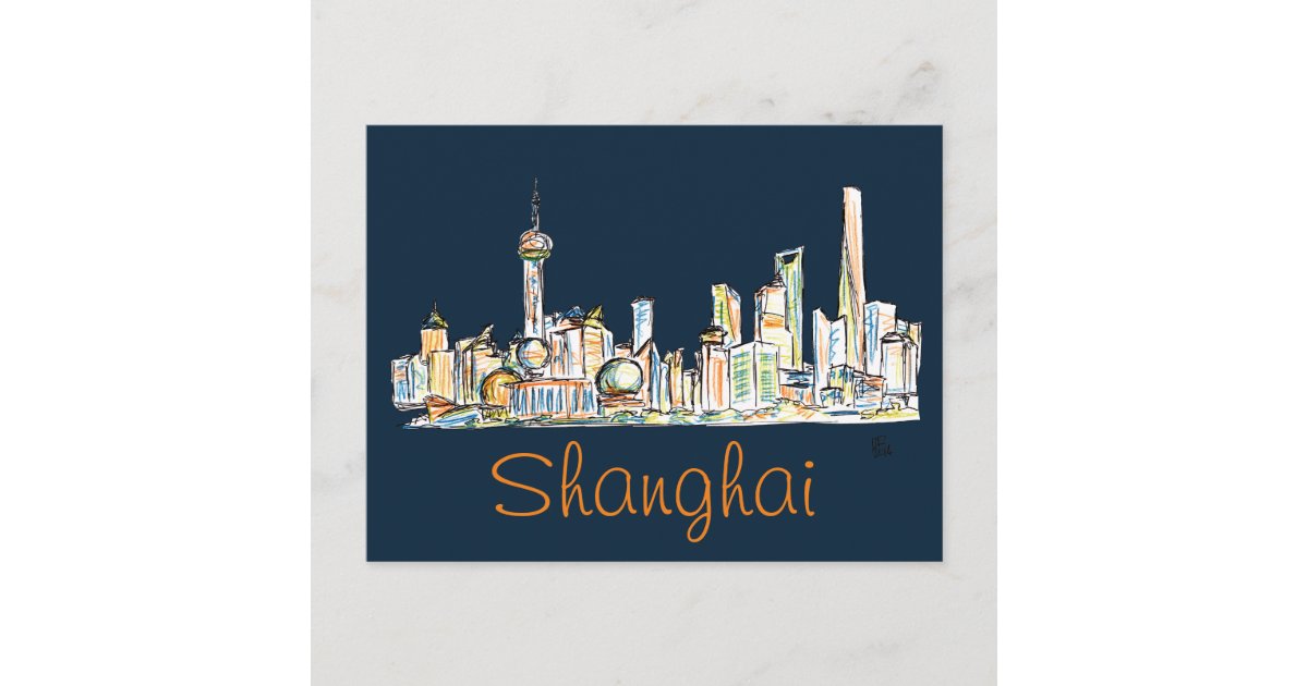 Shanghai Skyline Drawing Postcard | Zazzle