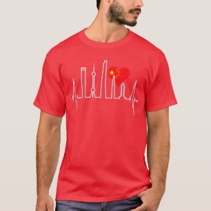 Shanghai Skyline Heartbeat Heart China I Love Asia T-Shirt