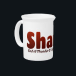 Shango Beverage Pitcher<br><div class="desc">Featuring the name "Shango" in dark red hue color along with his title and number,  this piece adds a unique flair to your collection. It’s more than just clothing; it’s a conversation starter that showcases your individuality and appreciation for cultural heritage.</div>