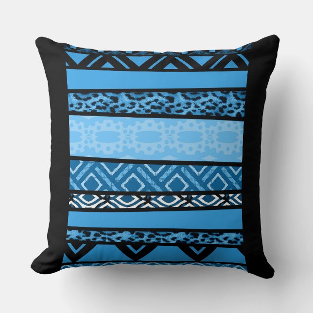 Shango Blue Tribal Design Throw Pillow (Front)