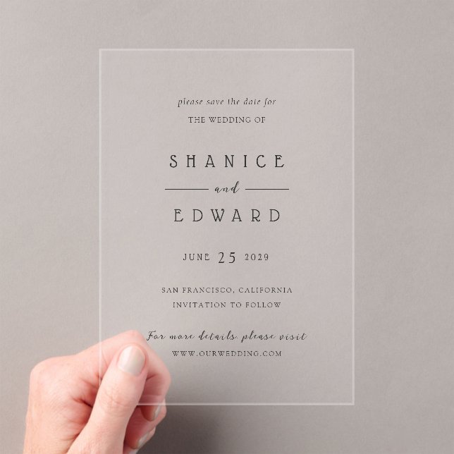Shanice Modern Wedding Save the Date Acrylic Invitations (Insitu (Handheld))