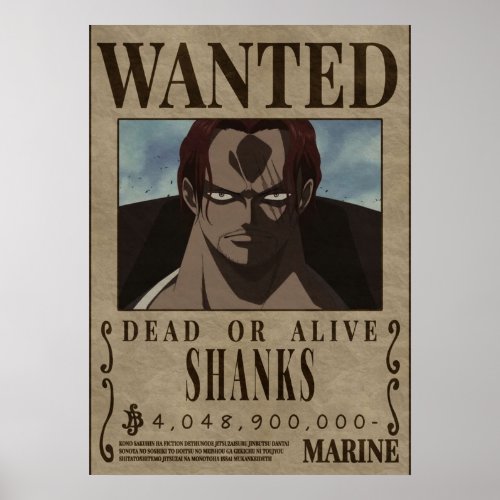 Shanks Red Hair Wallpaper One Piece Wanted Bounty Poster