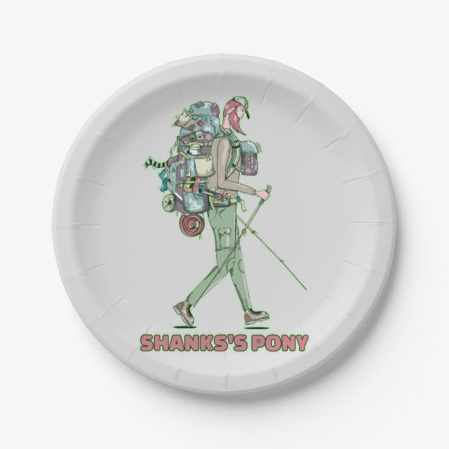 Shanks's pony funny hiker walking paper plates (Front)