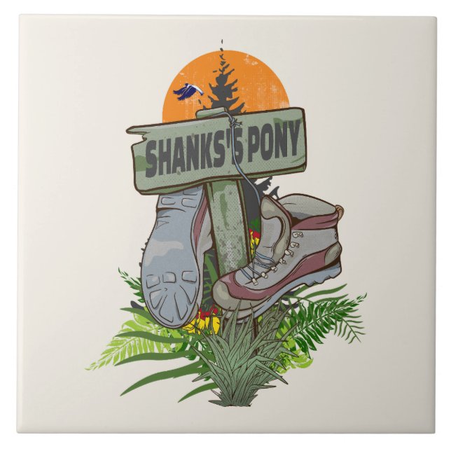 Shanks's pony old hiking boots ceramic tile (Front)