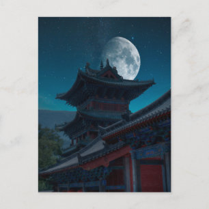 Shaolin monastery Moon night sky Postcard
