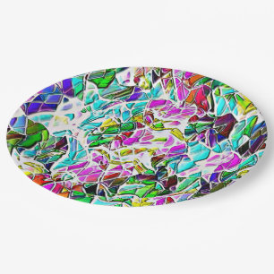 Shape of very colorful stones dipped in milk soup paper plates