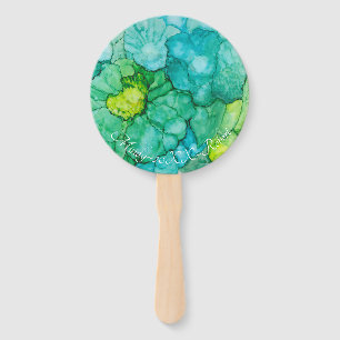 Shape: Round Hand Fan "Blue-Greens Flowers"