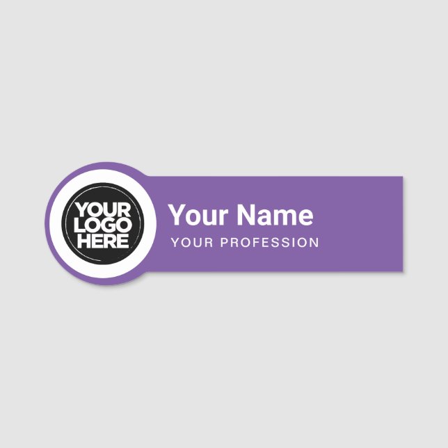 Shaped Employee Pin Round Logo Purple Name Tag (Front)