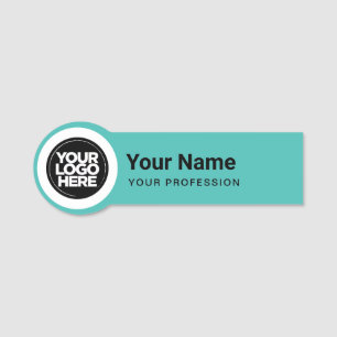 Shaped Employee Pin Round Logo Turquoise Name Tag