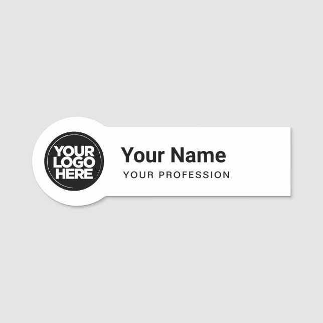 Shaped Employee Pin Round Logo White Name Tags (Front)