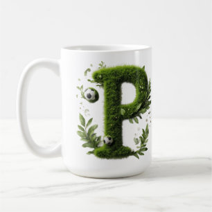 Shaped Grass Letter With Soccer Balls Coffee Mug