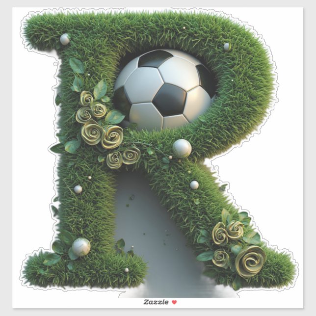 Shaped Grass Letter With Soccer Balls Sticker (Sheet)