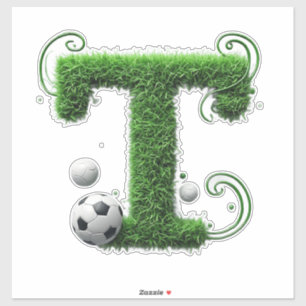 Shaped Grass Letter With Soccer Balls Sticker