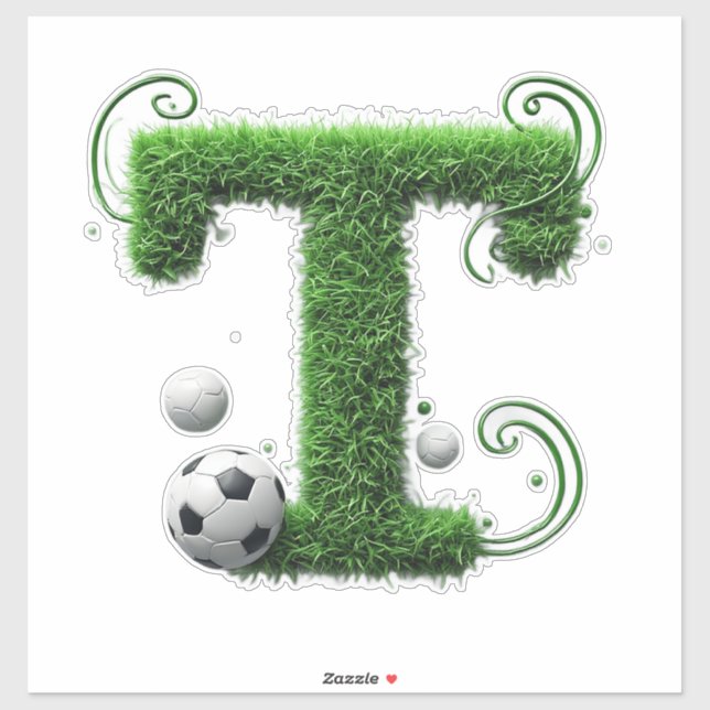 Shaped Grass Letter With Soccer Balls Sticker (Sheet)