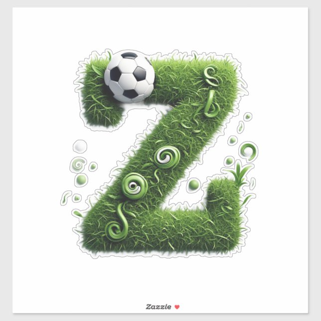 Shaped Grass Letter With Soccer Balls Sticker (Sheet)