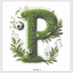 Shaped Grass Letter With Soccer Balls Sticker