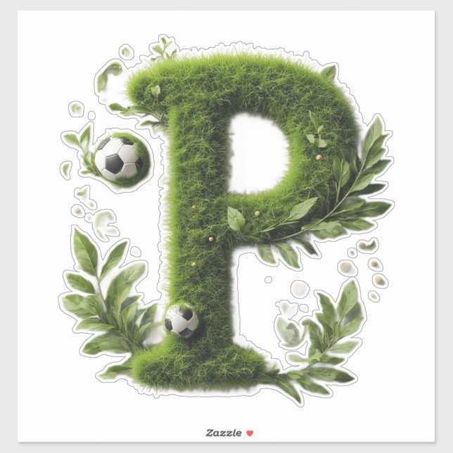 Shaped Grass Letter With Soccer Balls Sticker (Sheet)