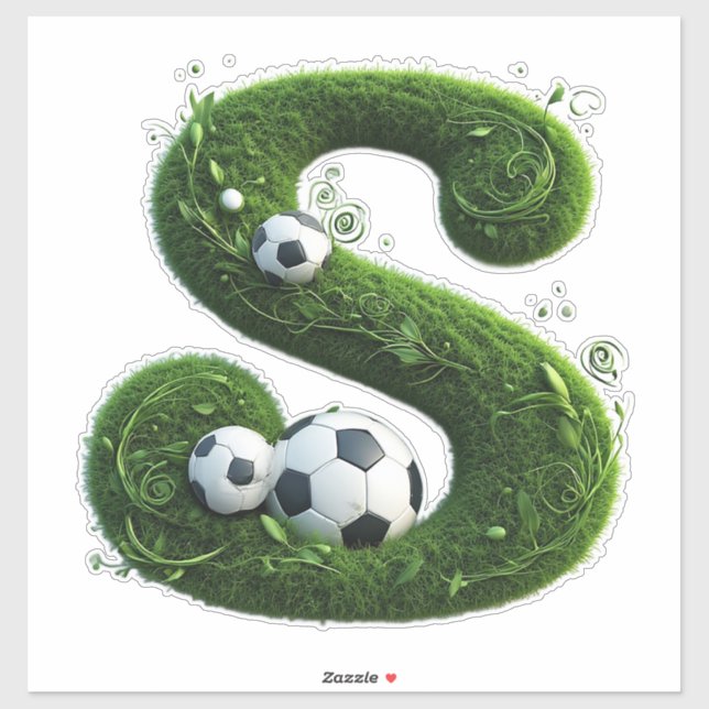 Shaped Grass Letter With Soccer Balls Sticker (Sheet)
