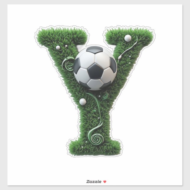 Shaped Grass Letter With Soccer Balls Sticker (Sheet)