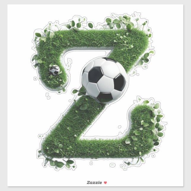 Shaped Grass Letter With Soccer Balls Sticker (Sheet)